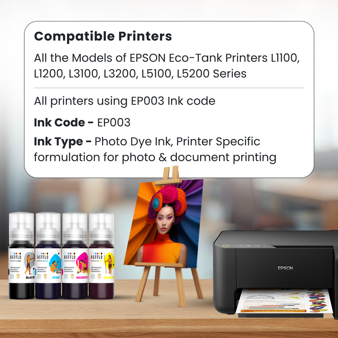 REFFLO 003 Premium Compatible Inks for Epson L1110/ L1250/ L3110/ L321 ...